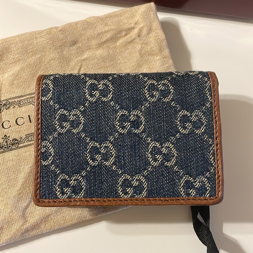 Gucci 1955 blue denim brown leather card holder - Picture 4 of 13